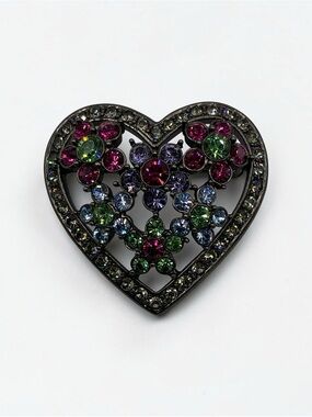 Joan Rivers Multicolor Crystal Heart Brooch Pin